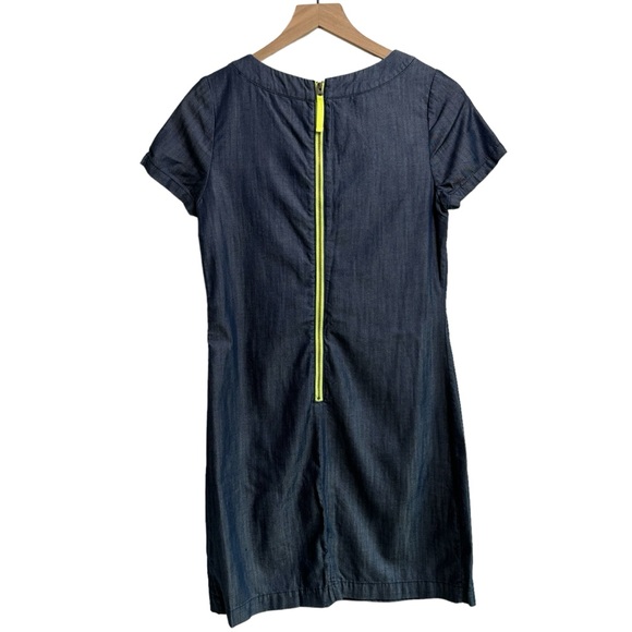Boden Verity Chambray Denim Shift Dress, Size 4L, Neon Back Exposed Zipper - Picture 9 of 9